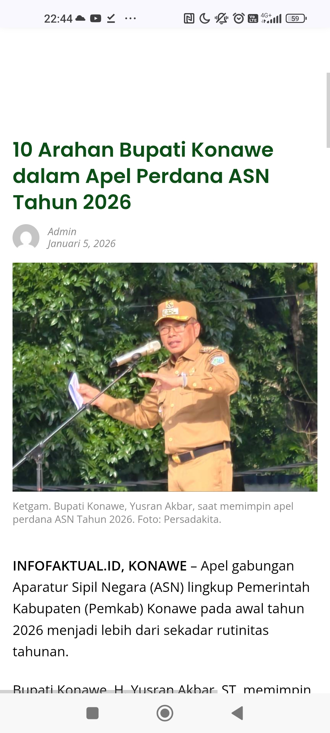10 Arahan Bupati Konawe dalam Apel Perdana ASN Tahun 2026