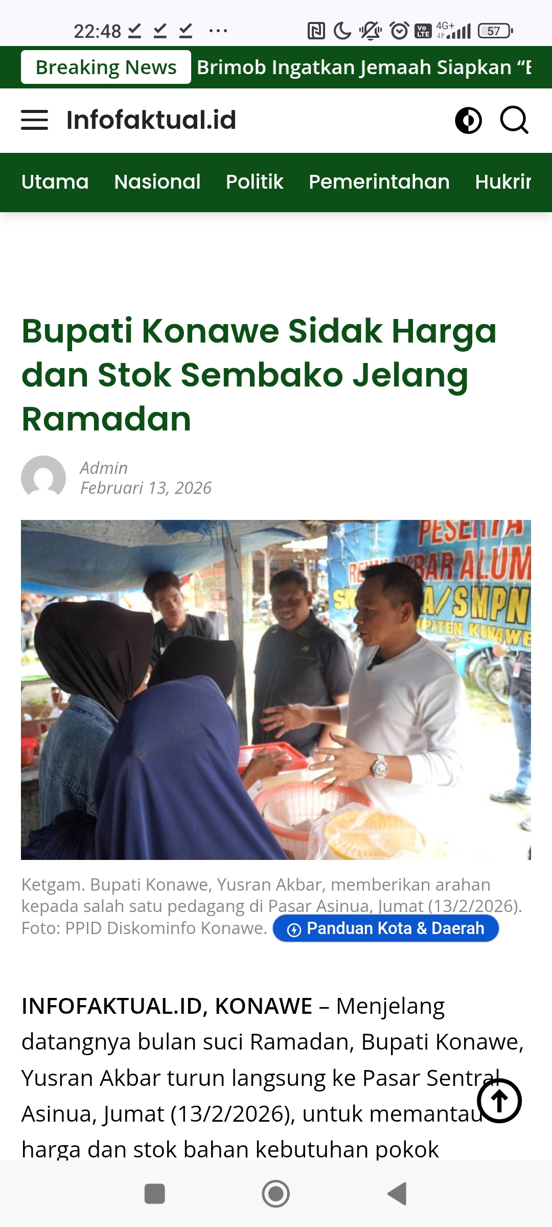 Bupati Konawe Sidak Harga dan Stok Sembako Jelang Ramadan