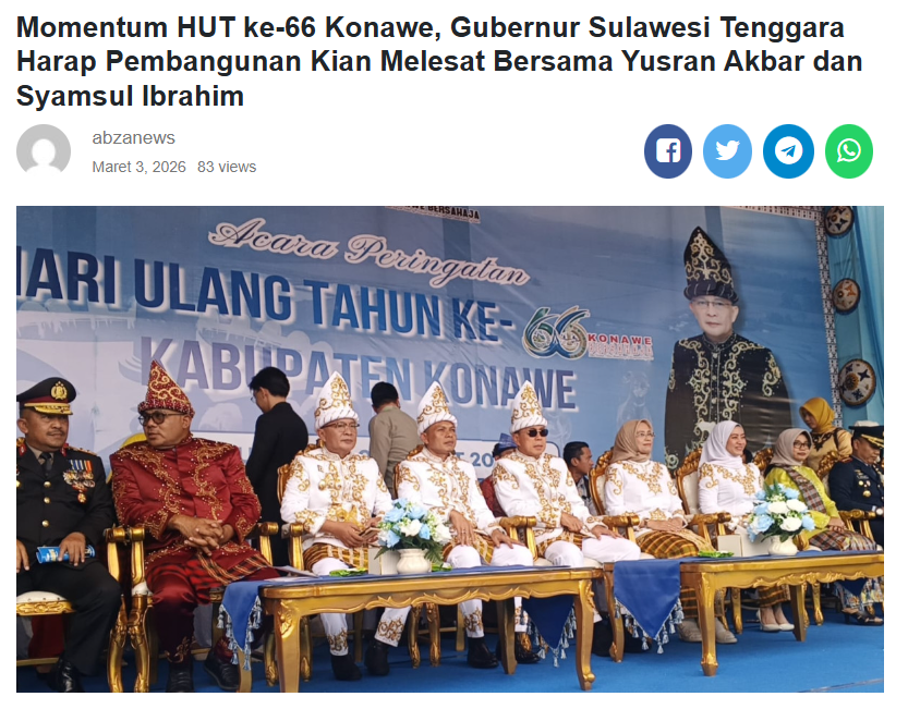 Momentum HUT ke-66 Konawe, Gubernur Sulawesi Tenggara Harap Pembangunan Kian Melesat Bersama Yusran Akbar dan Syamsul Ibrahim