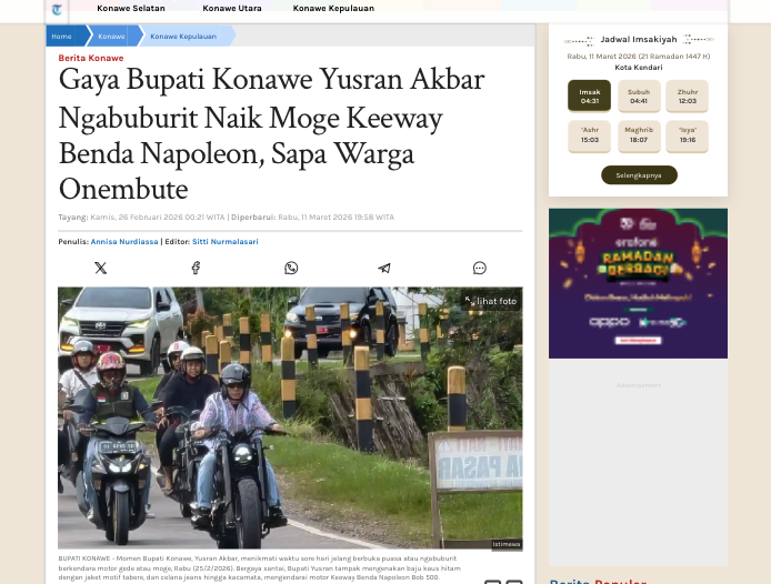 Gaya Bupati Konawe Yusran Akbar Ngabuburit Naik Moge Keeway Benda Napoleon, Sapa Warga Onembute