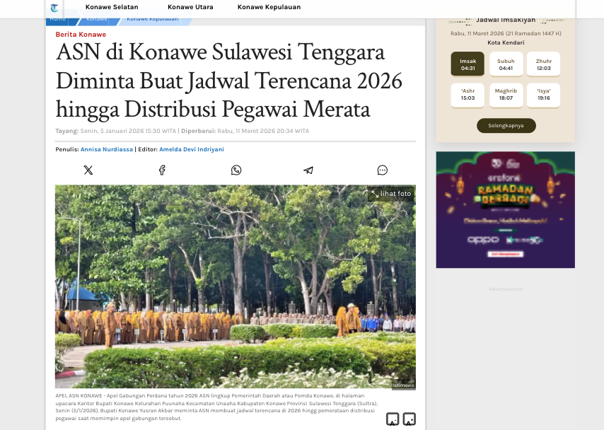 ASN di Konawe Sulawesi Tenggara Diminta Buat Jadwal Terencana 2026 hingga Distribusi Pegawai Merata