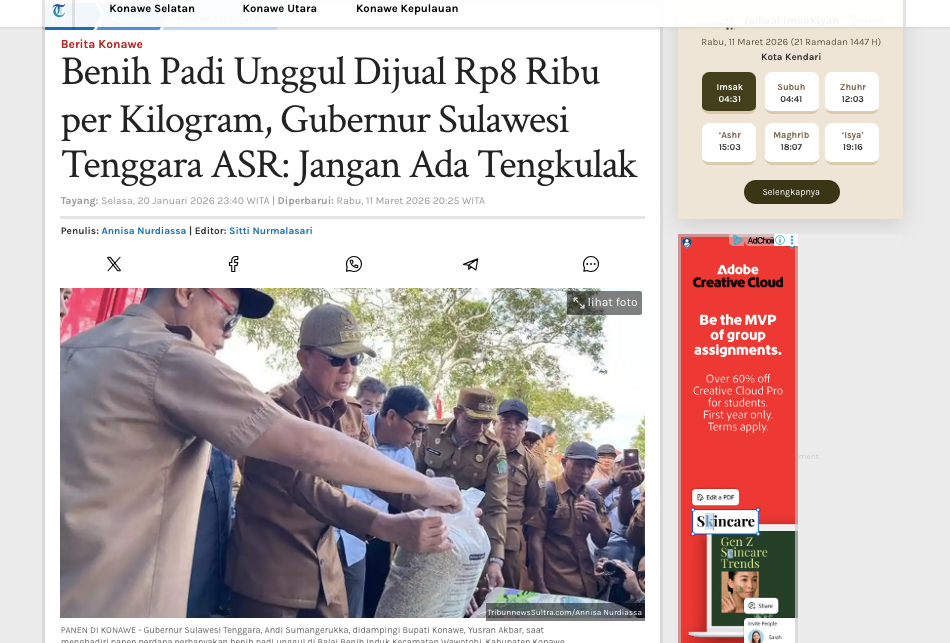 Benih Padi Unggul Dijual Rp8 Ribu per Kilogram, Gubernur Sulawesi Tenggara ASR: Jangan Ada Tengkulak